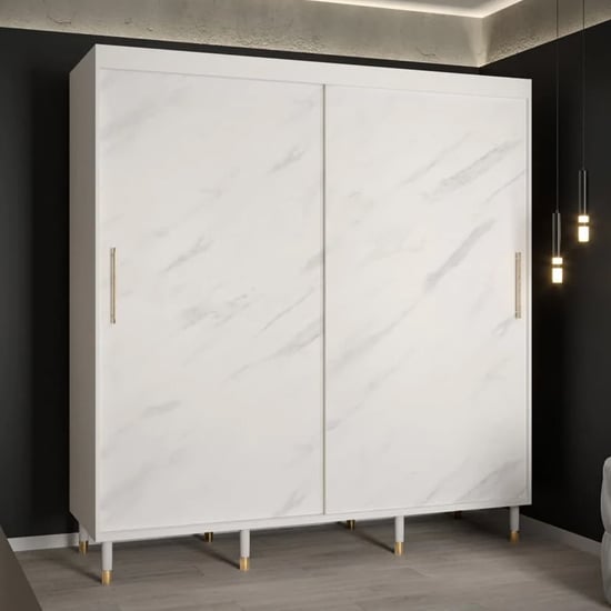 Product photograph of Barrie Wooden Wardrobe With 2 Sliding Doors 200cm In White from Furniture in Fashion