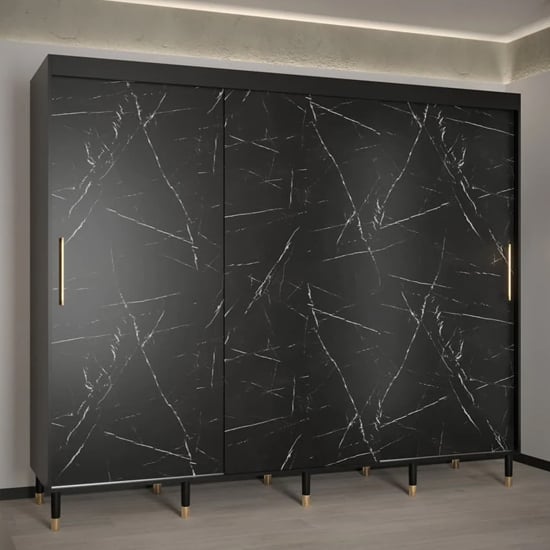 Product photograph of Barrie Wooden Wardrobe With 3 Sliding Doors 250cm In Black from Furniture in Fashion