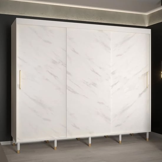 Product photograph of Barrie Wooden Wardrobe With 3 Sliding Doors 250cm In White from Furniture in Fashion