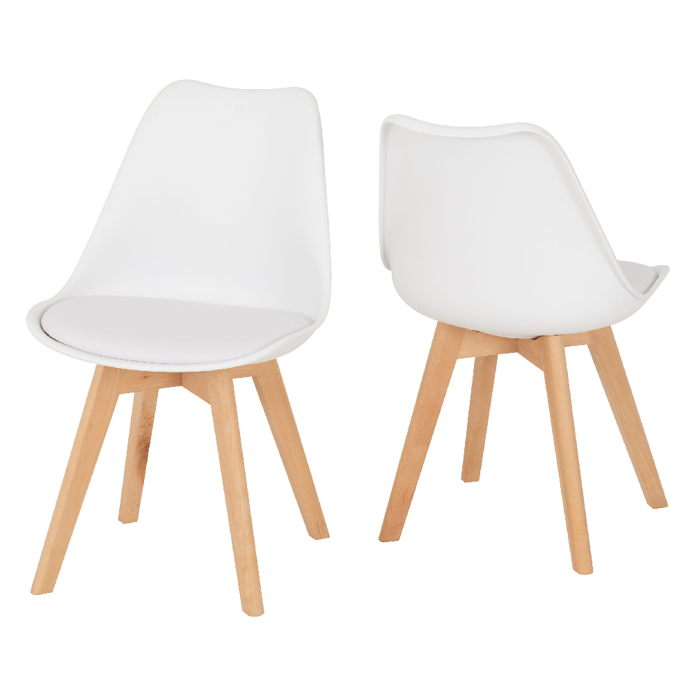 Read more about Barrie white plastic dining chairs with leather seat in pair