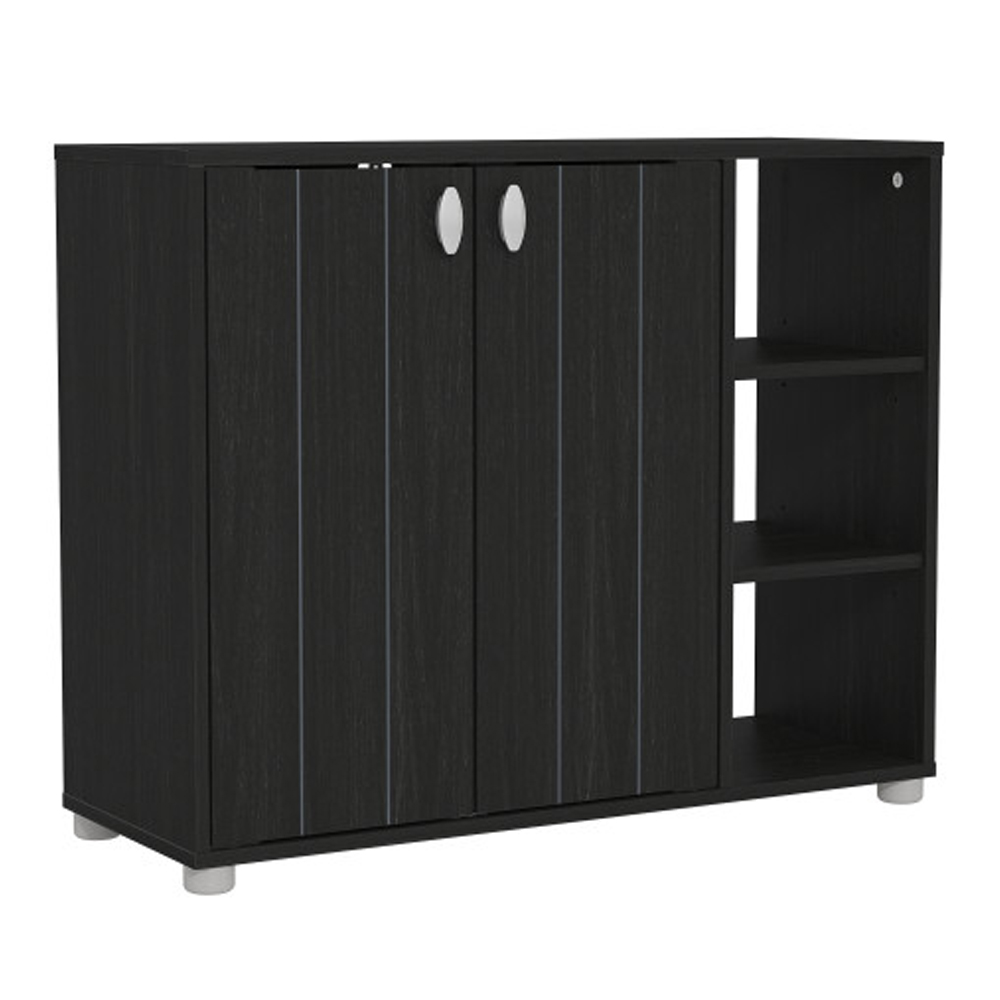 Barrie Wide Wooden Shoe Storage Cabinet In Rustick Black Oak