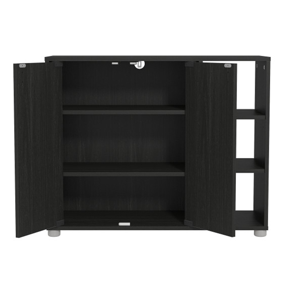 Barrie Wide Wooden Shoe Storage Cabinet In Rustick Black Oak