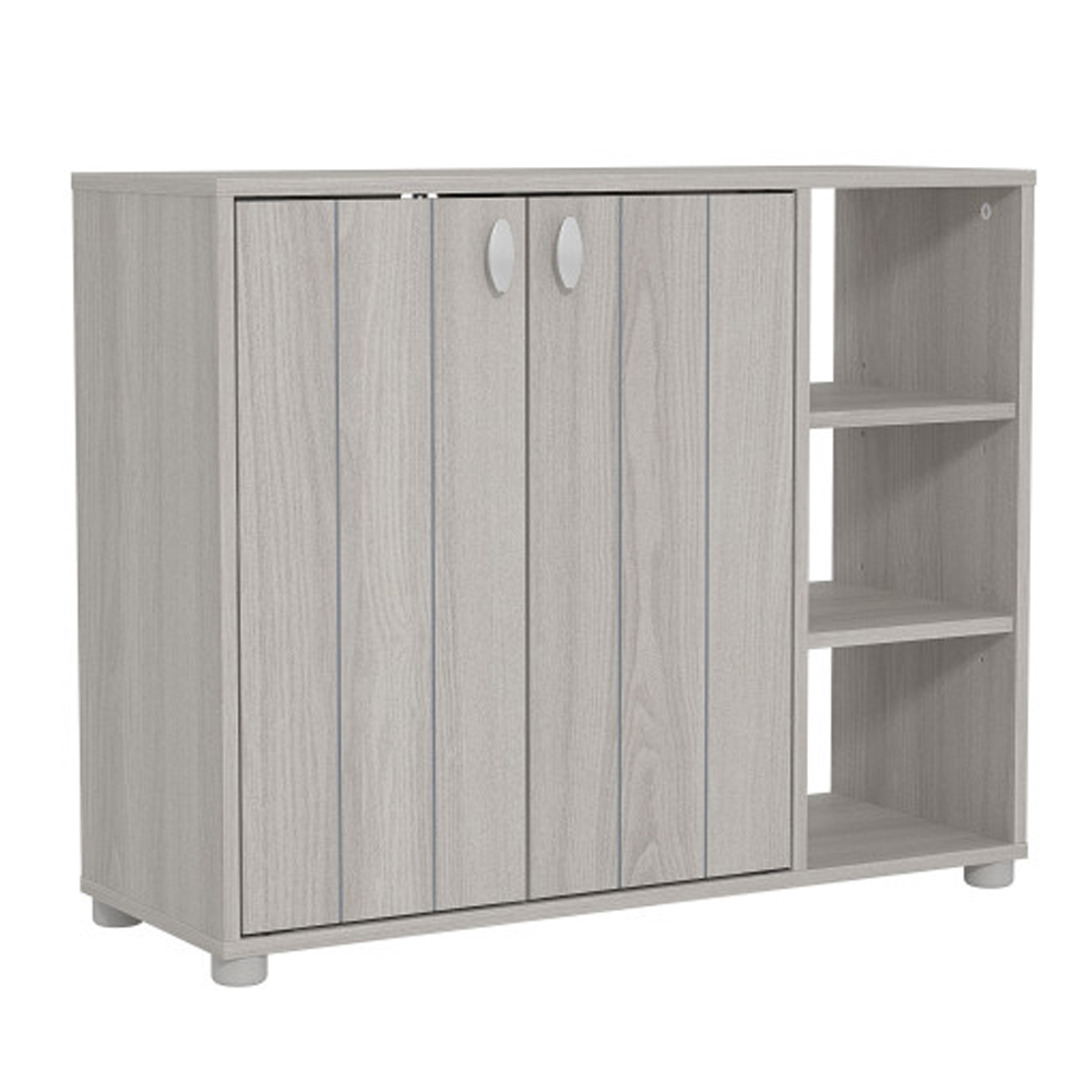Barrie Wide Wooden Shoe Storage Cabinet In Warm Grey Oak