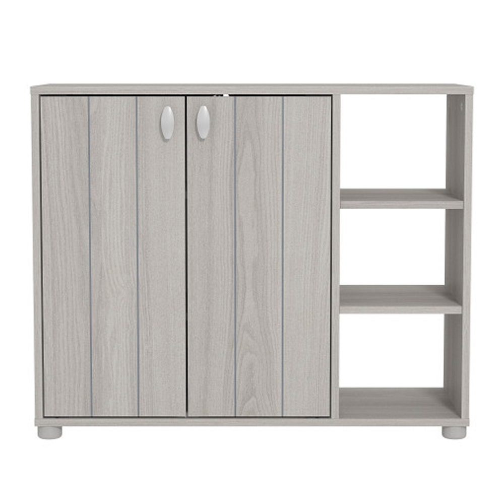 Barrie Wide Wooden Shoe Storage Cabinet In Warm Grey Oak