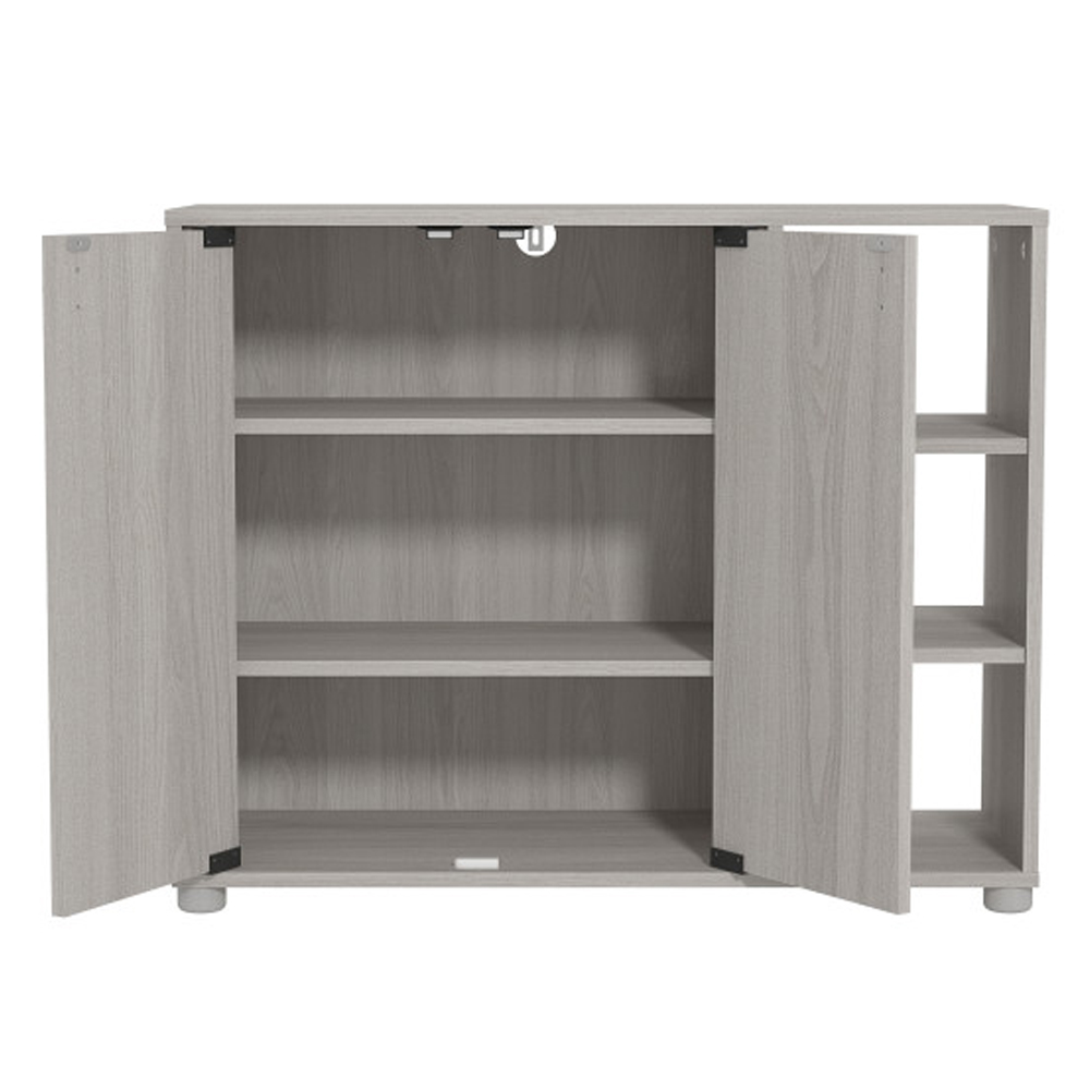 Barrie Wide Wooden Shoe Storage Cabinet In Warm Grey Oak