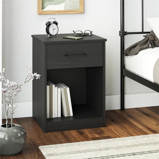 Read more about Barrie wooden bedside cabinet with 1 drawer in black oak