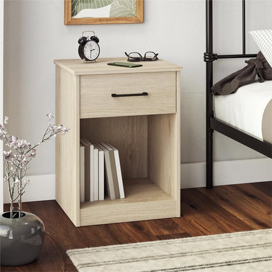 Read more about Barrie wooden bedside cabinet with 1 drawer in light oak