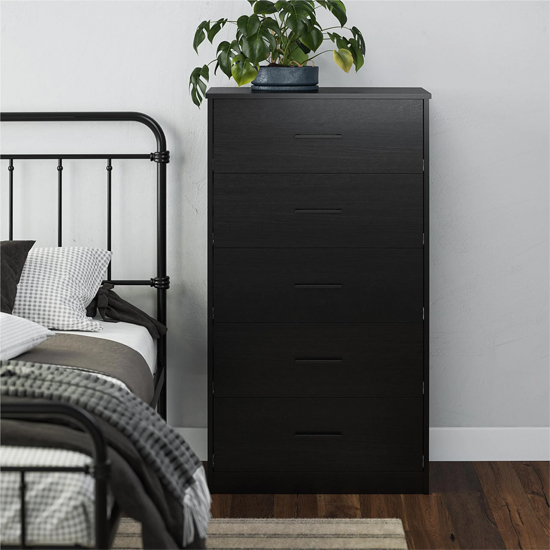 Barrie Wooden Chest Of 5 Drawers In Black Oak