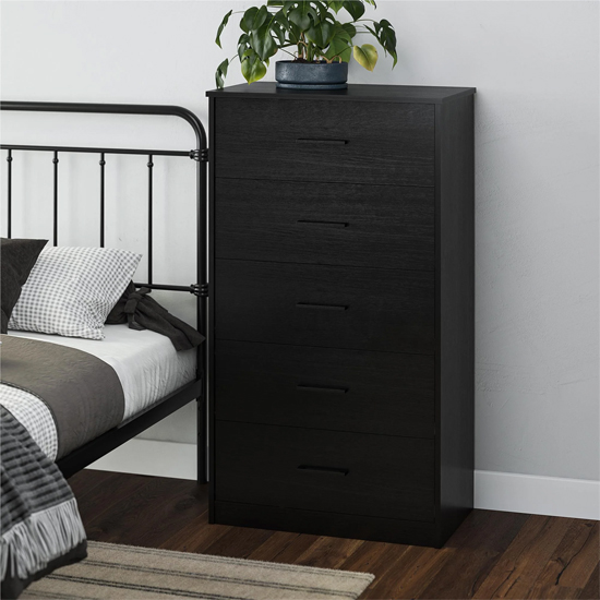 Read more about Barrie wooden chest of 5 drawers in black oak