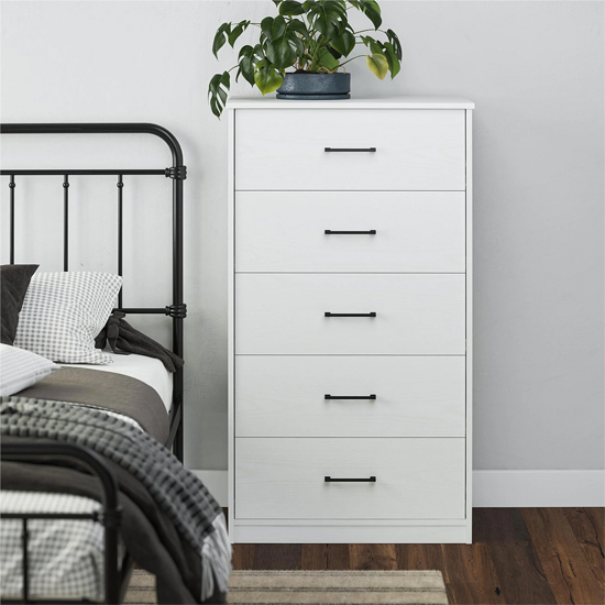 Barrie Wooden Chest Of 5 Drawers In White