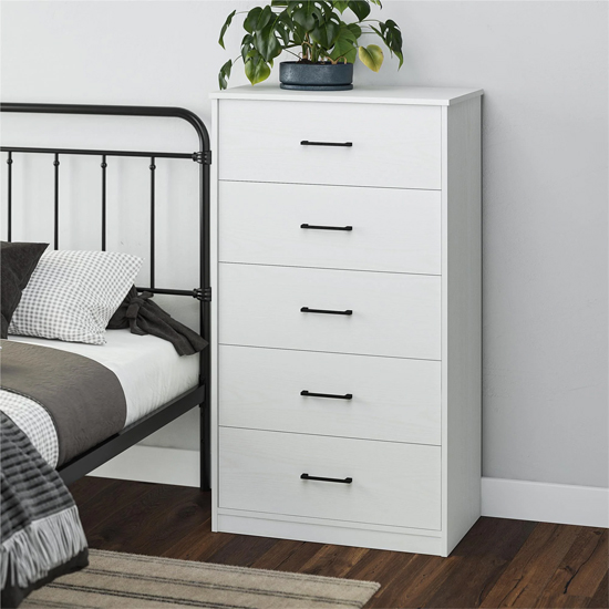 Read more about Barrie wooden chest of 5 drawers in white