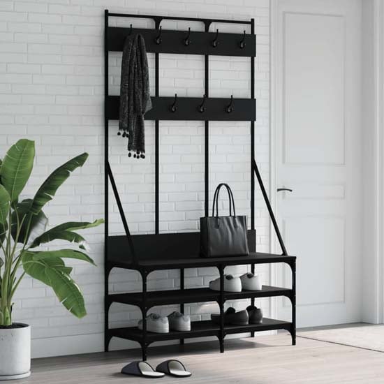 Read more about Barrie wooden clothes rack with shoe storage in black