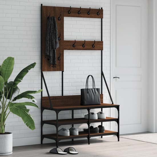 Read more about Barrie wooden clothes rack with shoe storage in brown oak