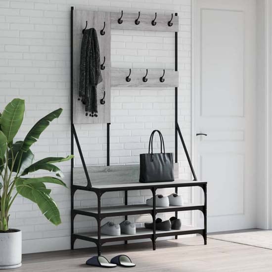 Product photograph of Barrie Wooden Clothes Rack With Shoe Storage In Grey Sonoma Oak from Furniture in Fashion