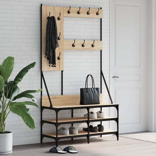 Product photograph of Barrie Wooden Clothes Rack With Shoe Storage In Sonoma Oak from Furniture in Fashion
