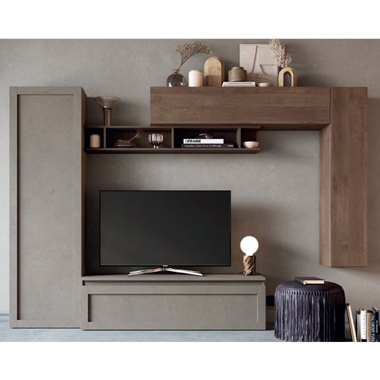 Product photograph of Barrie Wooden Entertainment Unit In Clay Bronze And Mercury Oak from Furniture in Fashion