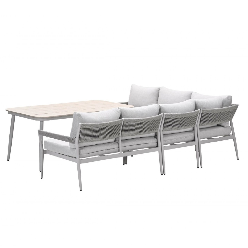 Barrie Wooden Garden Lounge Dining Set In Taupe