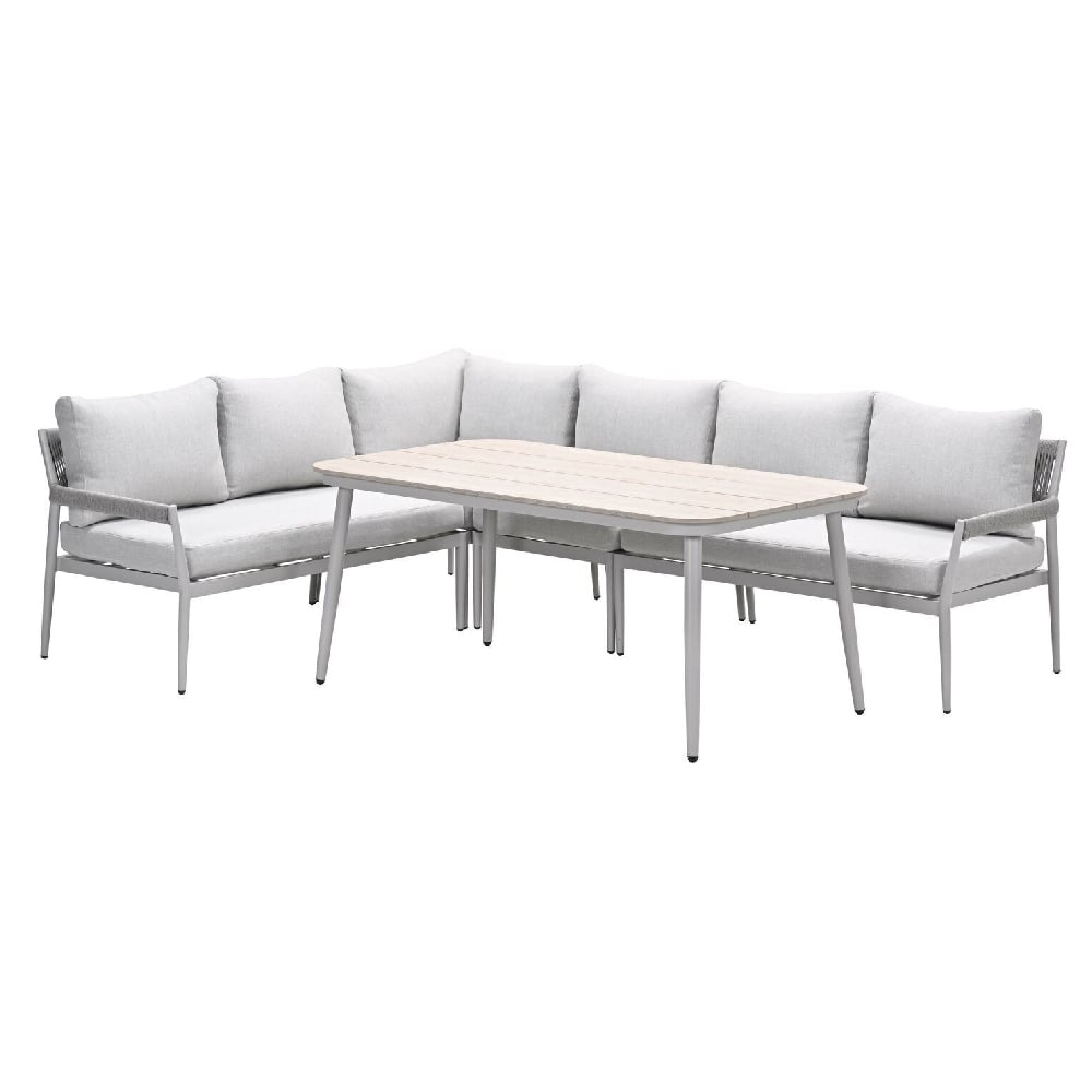Barrie Wooden Garden Lounge Dining Set In Taupe