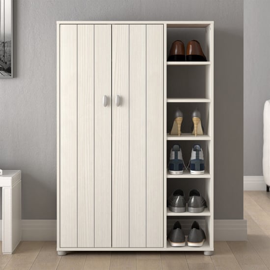 Barrie Wooden Shoe Storage Cabinet Tall With 2 Doors In White