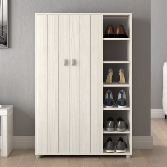 Barrie Wooden Shoe Storage Cabinet Tall With 2 Doors In White Furniture in Fashion