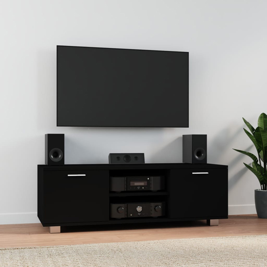 Barrie Wooden TV Stand With 2 Doors In Black Furniture in Fashion