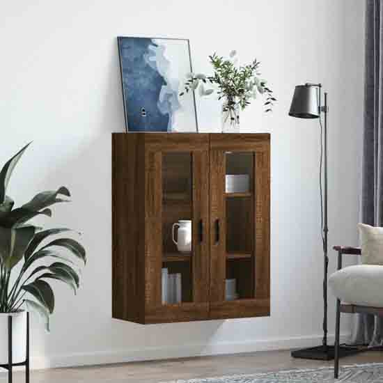 Barrie Wooden Wall Mounted Storage Cabinet In Brown Oak