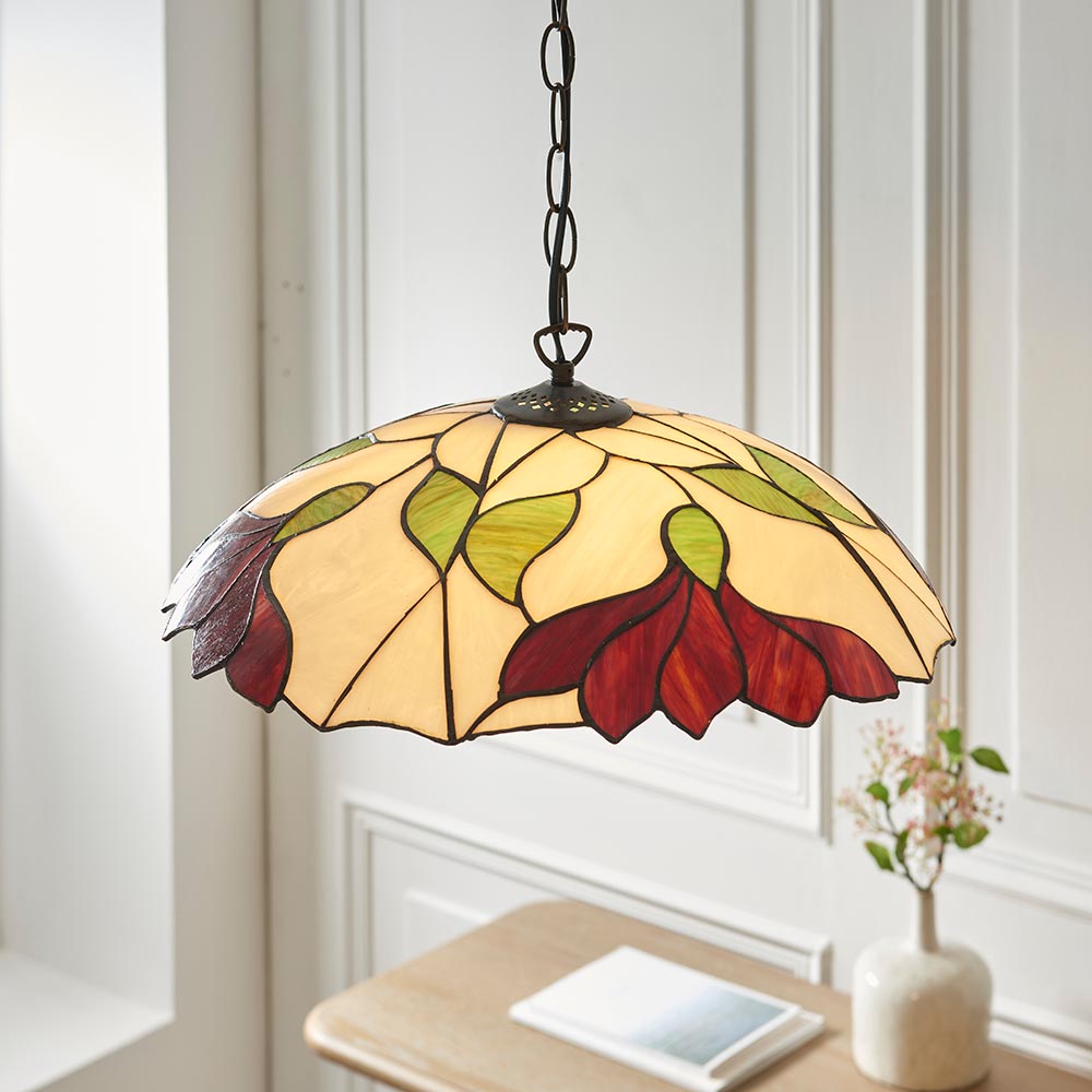 Barrigada Tiffany Glass Pendant Ceiling Light In Satin Black