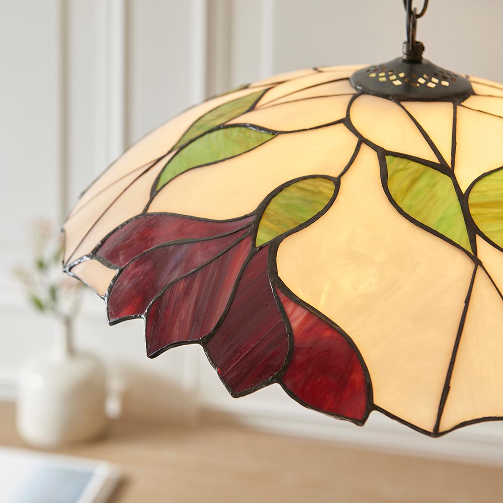 Barrigada Tiffany Glass Pendant Ceiling Light In Satin Black