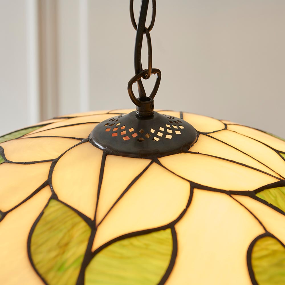 Barrigada Tiffany Glass Pendant Ceiling Light In Satin Black