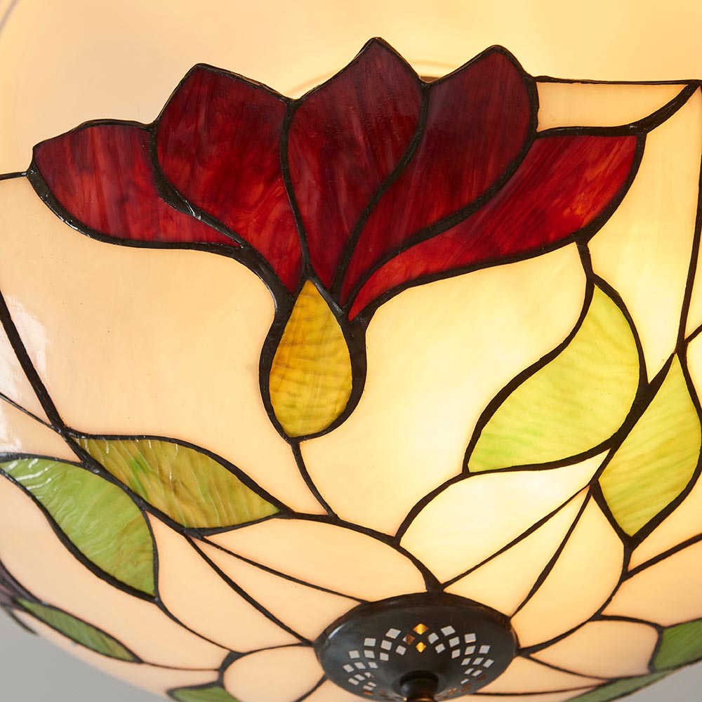 Barrigada Tiffany Glass Semi-Flush Ceiling Light In Satin Black