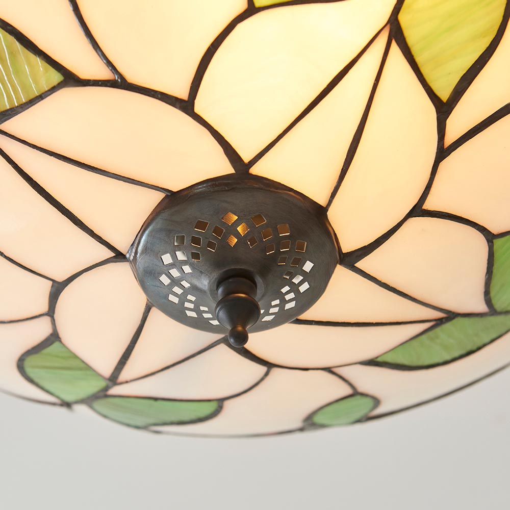 Barrigada Tiffany Glass Semi-Flush Ceiling Light In Satin Black