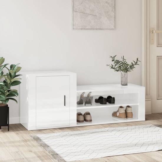 Photo of Barrington high gloss hallway shoe storage cabinet in white