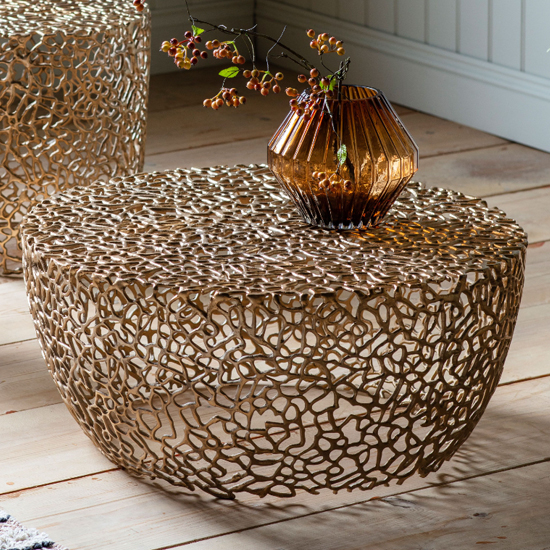 Read more about Barrington round aluminum coffee table in gold