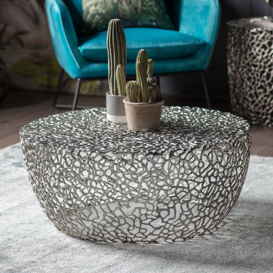 Product photograph of Barrington Round Aluminum Coffee Table In Silver from Furniture in Fashion
