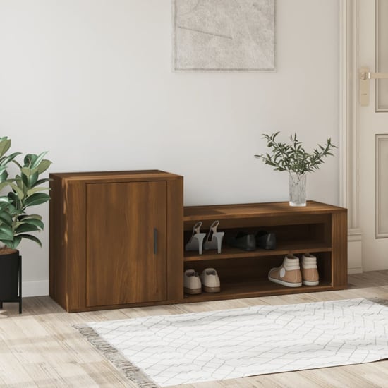 Read more about Barrington wooden hallway shoe storage cabinet in brown oak