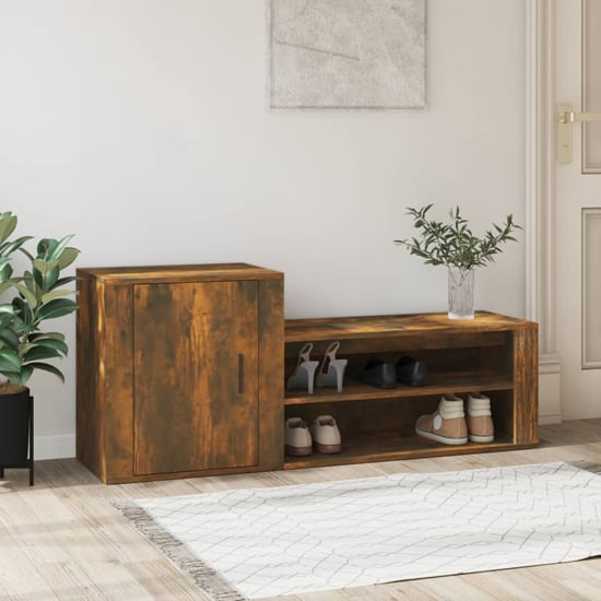 Photo of Barrington wooden hallway shoe storage cabinet in smoked oak