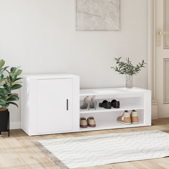 Photo of Barrington wooden hallway shoe storage cabinet in white