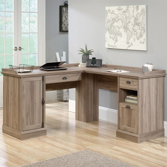 Read more about Barrister wooden l-shaped computer desk in salt oak