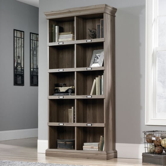 Barrister Tall Wooden Bookcase In Salt Oak