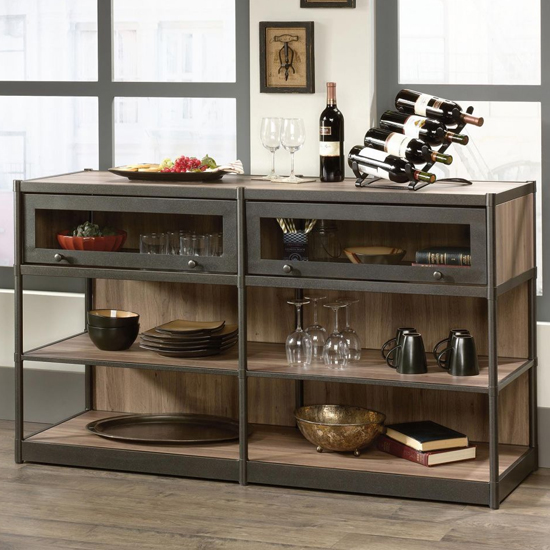 Batesville Wooden TV Stand With 4 Shelves In Salt Oak
