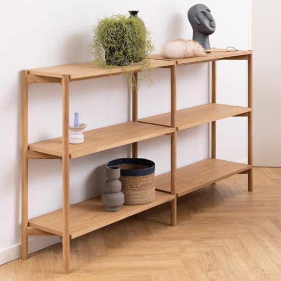 Product photograph of Barstow Wooden Bookcase Wide With 4 Shelves In Oak from Furniture in Fashion