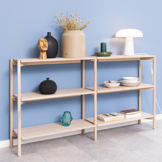 Product photograph of Barstow Wooden Bookcase Wide With 4 Shelves In White Oak from Furniture in Fashion