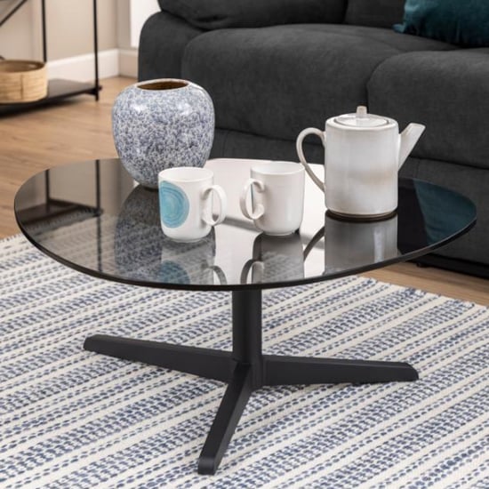 Product photograph of Barstow Smoked Glass Coffee Table Small With Black Metal Base from Furniture in Fashion