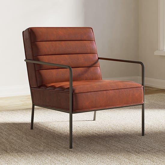 Photo of Barth faux leather accent chair in rust with black legs