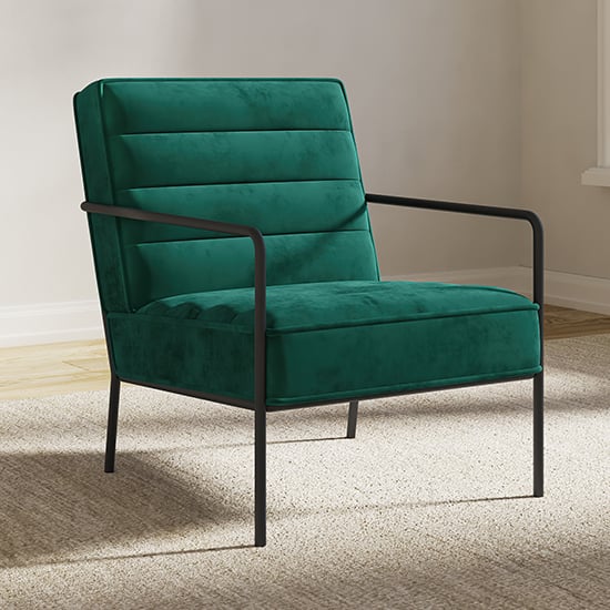 Product photograph of Barth Plush Velvet Accent Chair In Green With Black Legs from Furniture in Fashion