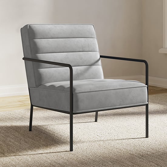 Barth Plush Velvet Accent Chair In Grey With Black Legs_1