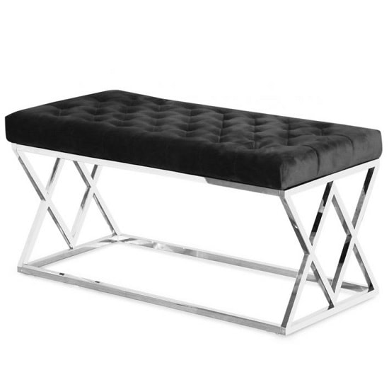 Photo of Admaston plush velvet dining bench in black and steel frame