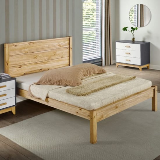 Brela Wooden Double Bed In Waxed Pine