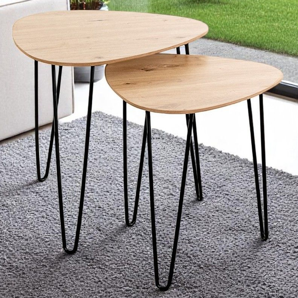 Bartow Large Wooden End Table With Black Metal Legs In Oak
