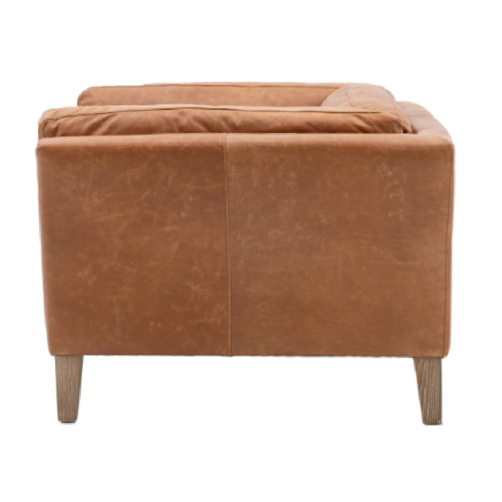 Bartow Leather 1 Seater Sofa With Oak Legs In Brown